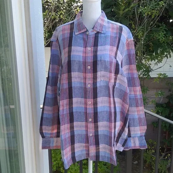 Tommy Bahama Men's Shirt Size XL 100% Linen Blue Plaid Long Sleeve Preppy - Picture 6 of 6